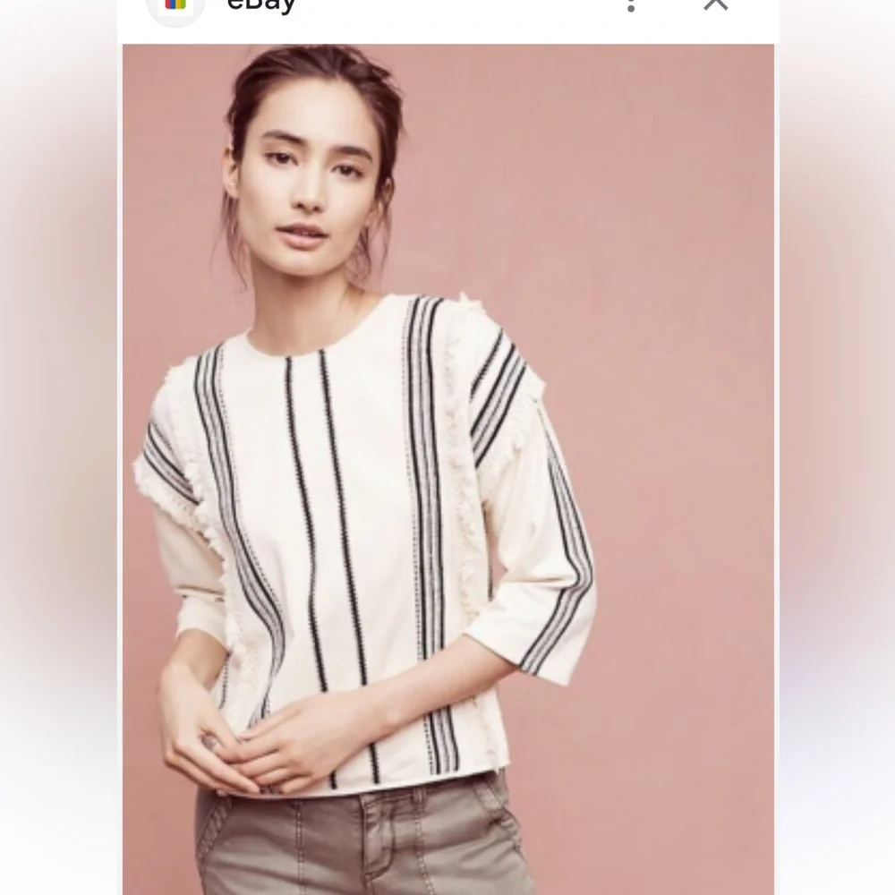 Eri + Ali Anthropologie Striped Top. Women’s Sz-S Black Cream Textured EUC